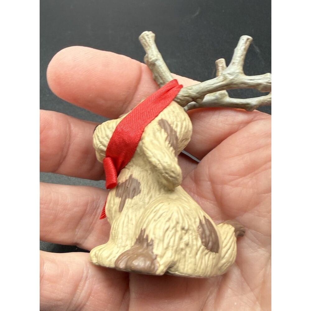 Hallmark Ornament 1987 Reindoggy Dog Branch Antlers Red Ribbon Bow No Box -Lo16 - Picture 4 of 8